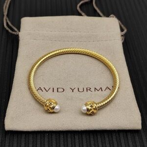 David Yurman Gold Cable Bracelet with Pearl Ends